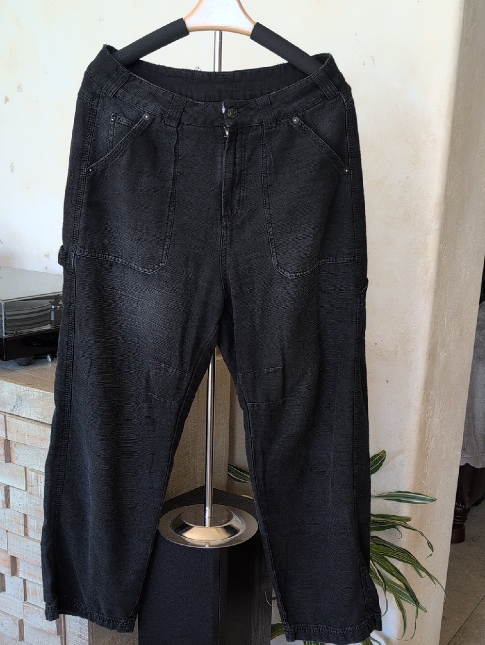 Free People Black Relaxed Barrel Cargo Pants